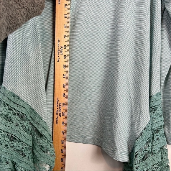 LOGO by Lori Goldstein Cardigan womens medium Open Front Stripe  w/ Lace Godets - Picture 5 of 9